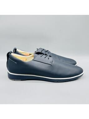 Ponto Shoes Mens 13 Navy Blue Leather Low Top Casual Lace Up Sneakers Comfort